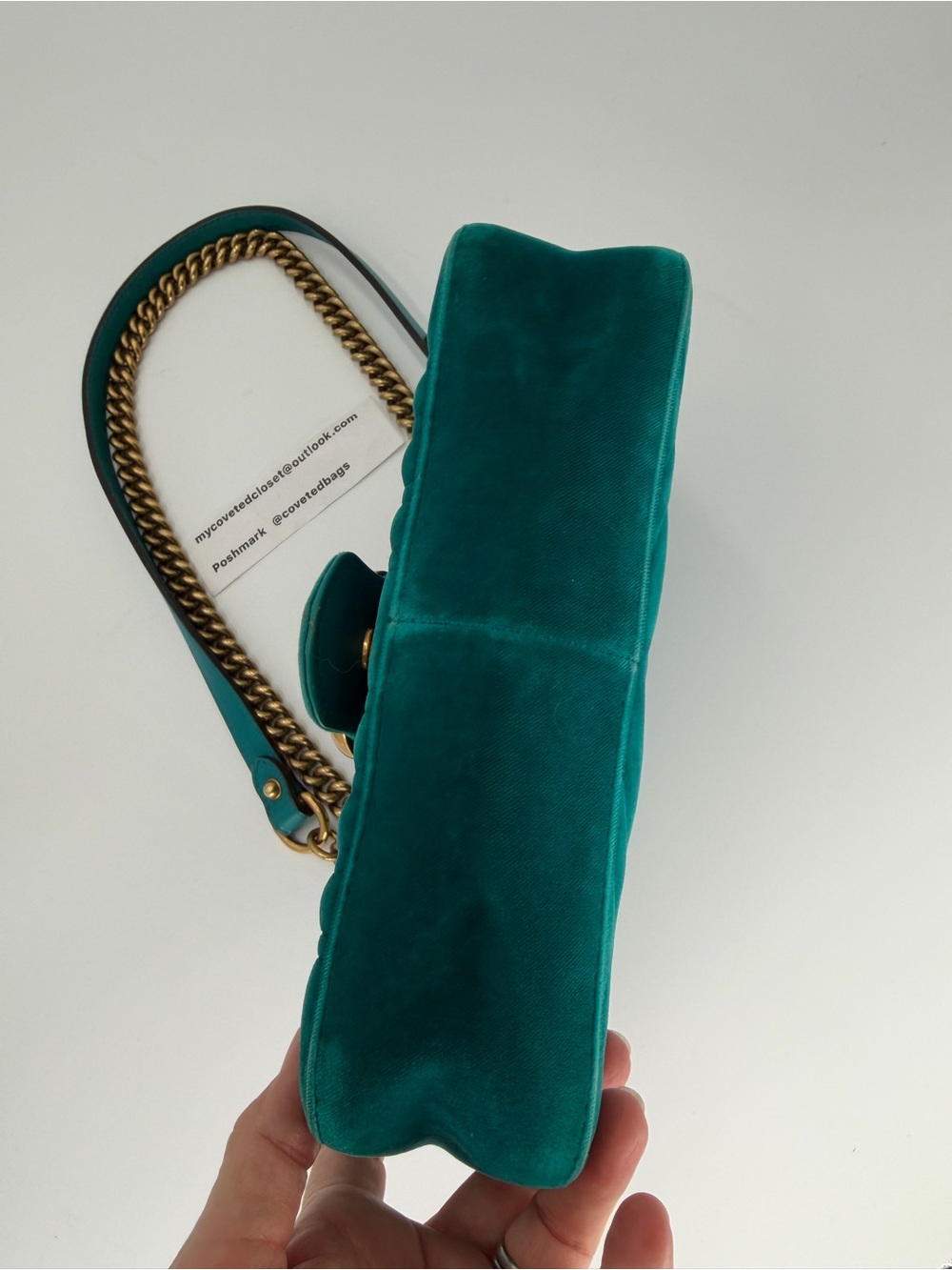 Gucci Teal Velvet GG Marmont Shoulder Bag with Gold Hardware Gorgeous!!! - Picture 8 of 14